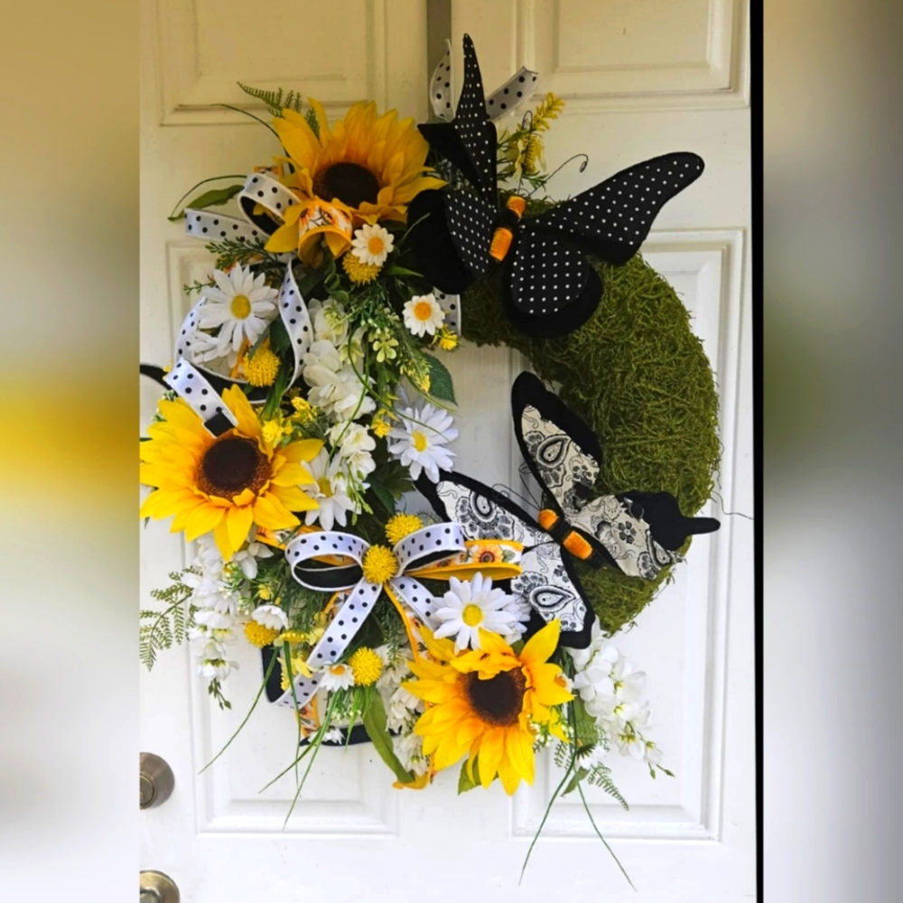 Sunflower and Butterfly Moss Wreath